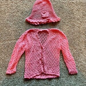 Baby Girls Crochet Cardigan And Hat - Size 12 Months